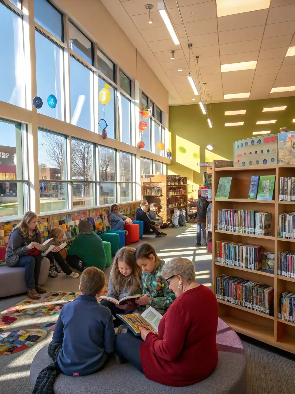 A collaborative project between LE TEMPS D'UN LIVRE and a local school, showing new bookshelves filled with books donated by the organization.